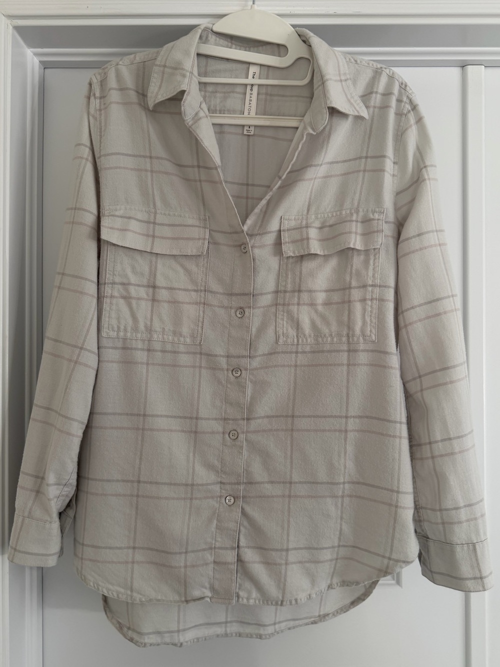 ARITZIA BABATON The Group Light Grey Plaid Utility Shirt Size Small